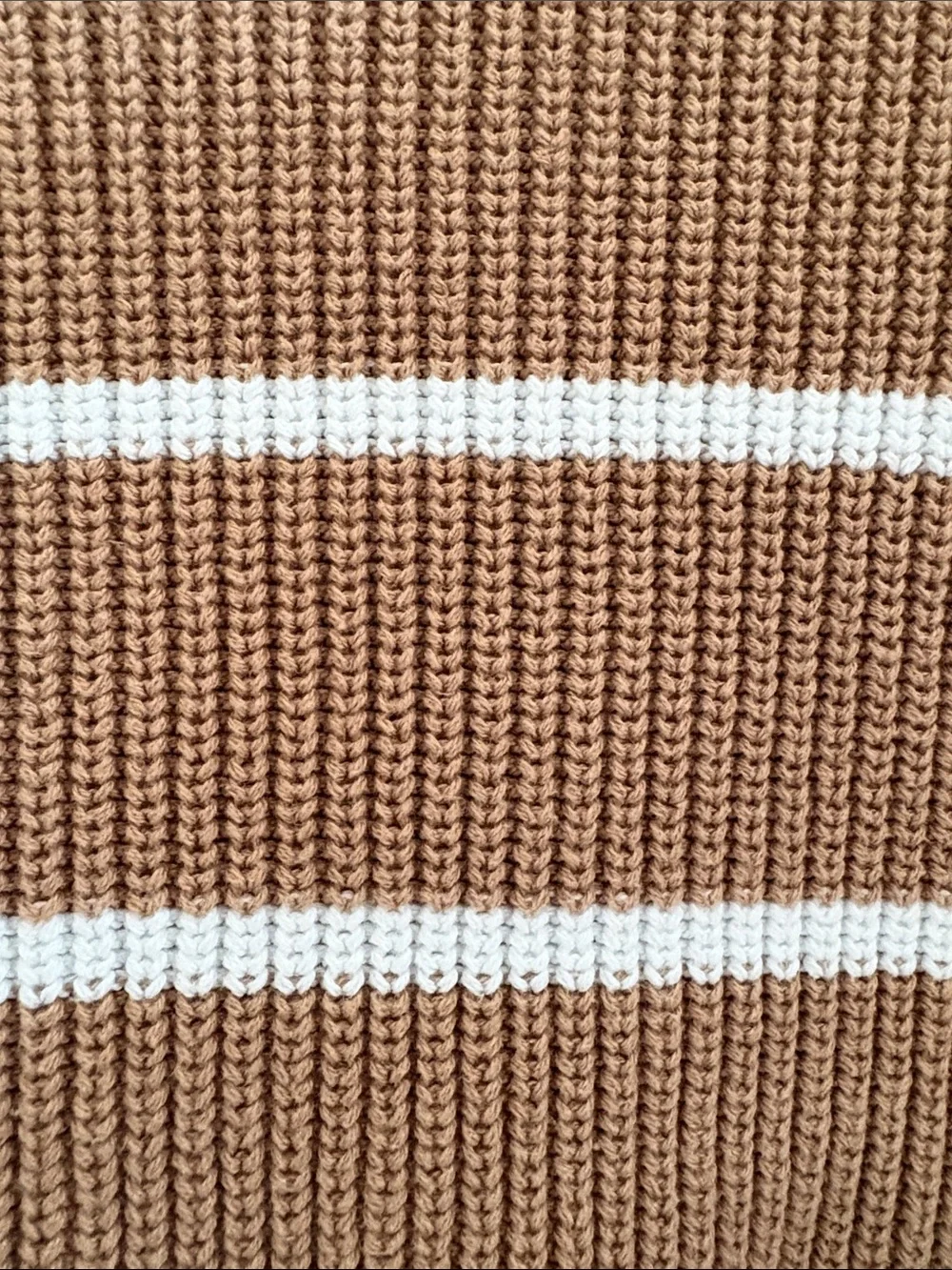 100% cotton GAP Camel and White Striped Crewneck Sweater